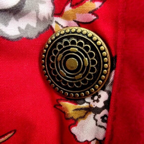 Denim & Co Reversible Quilted Jacket With Floral Print & Solid Red Design Button - Picture 8 of 16